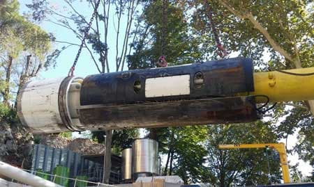 Thrust boring in progress